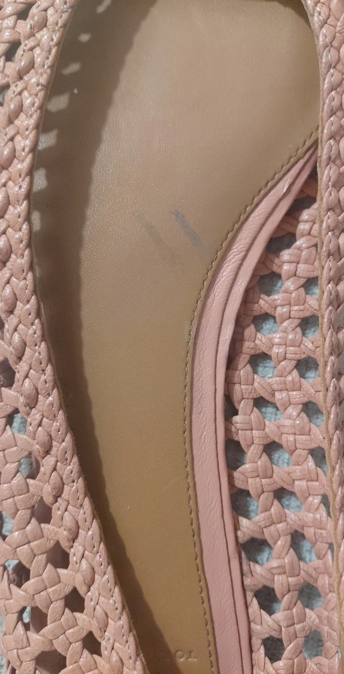 Tory Burch Carlyle Woven Bow Soft Pink Ballet Flats With Tan Cap Toes Sz 11